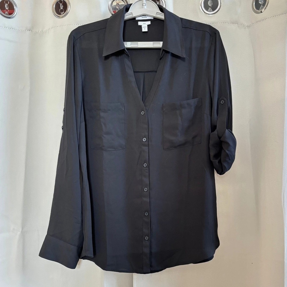 Express Portofino Original Black Long Sleeve Button Down Shirt Top Women's XS